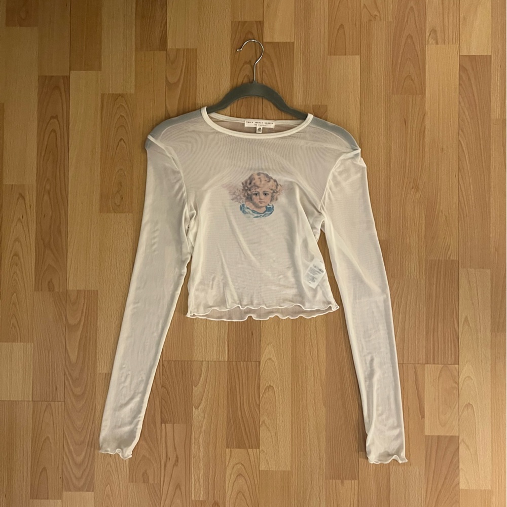 UO Truly Madly Deeply Cherub Mesh Long Sleeve Tee XS
